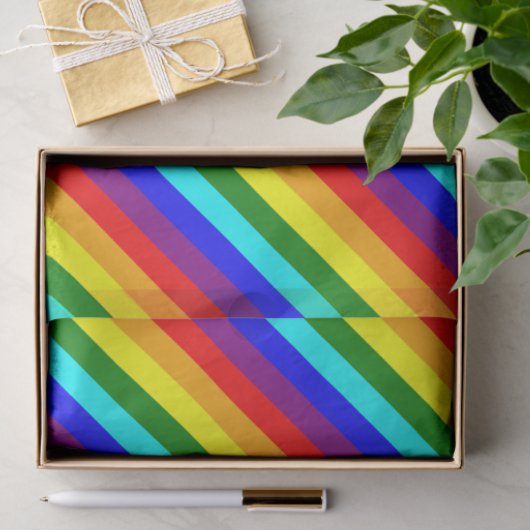 Papier Mousseline Rayures arc-en-ciel (Cadeau)