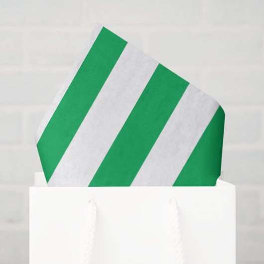 Papier Mousseline Rayures de cabane vertes et blanches (Sac cadeau)