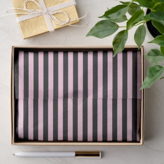 Papier Mousseline Rayures doucement roses et noires (Cadeau)