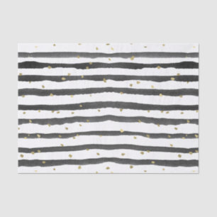Papier Mousseline Rayures et points noirs d'aquarelle d'or blanc