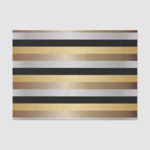 Papier Mousseline Rayures métalliques de noir, d'or, d'argent et en