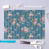 Papier Mousseline Rayures modernes florales rouge-rose bleues de (Artisanat)