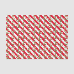Papier Mousseline Rayures nautiques de blanc des Ancres d'or de