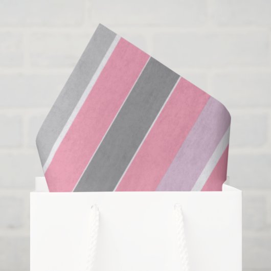 Papier Mousseline Rayures roses et grises (Sac cadeau)