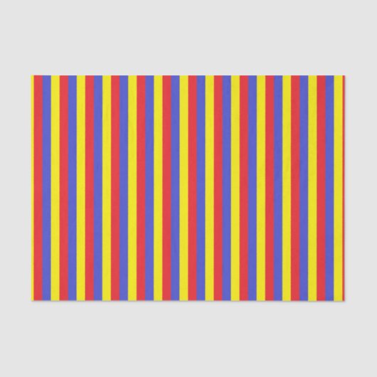 Papier Mousseline Rayures rouges, bleues et jaunes verticales (Recto)
