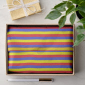 Papier Mousseline Rayures rouges, bleues et jaunes verticales (Cadeau)