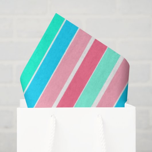 Papier Mousseline Rayures sarcelle et rose (Sac cadeau)
