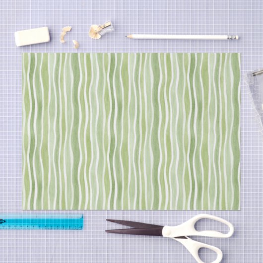 Papier Mousseline Rayures vert lime ondulées crème (Artisanat)