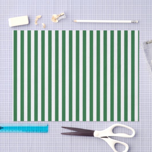 Papier Mousseline Rayures vertes et blanches verticales (Artisanat)