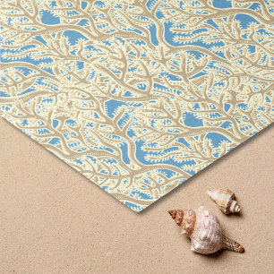 Papier Mousseline Récif corallien beige et bleu océan