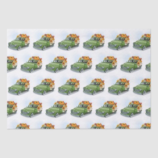 Papier Mousseline Récolte d'automne dans un camion vert (Recto)