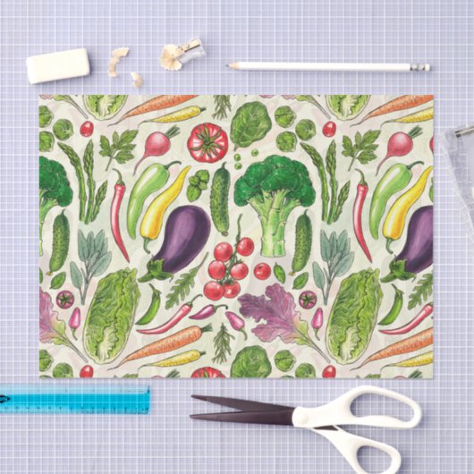 Papier Mousseline Récolte de légumes et d'herbes sur le blanc (Artisanat)