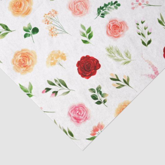 Papier Mousseline Red and Orange Flowers with Foliage Pattern (Détail)