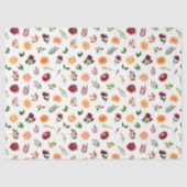 Papier Mousseline Red and Orange Flowers with Foliage Pattern (Recto)