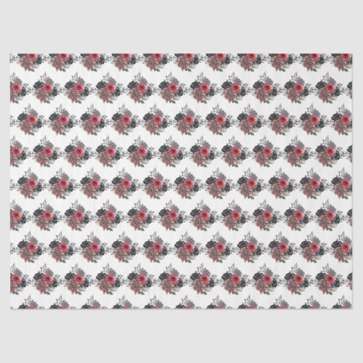 Papier Mousseline Red and Silver Elegant Flowers (Recto)
