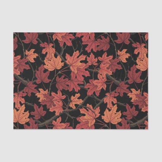 Papier Mousseline Red Autumn maple leaves on black (Recto)