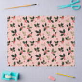 Papier Mousseline Red berries and holly on pink (Artisanat)