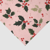 Papier Mousseline Red berries and holly on pink (Détail)