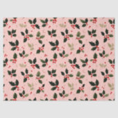 Papier Mousseline Red berries and holly on pink (Recto)