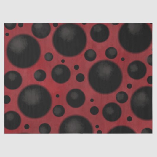 Papier Mousseline Red Black Dots Circles Funky Pattern Decoupage (Recto)