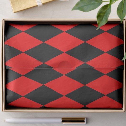 Papier Mousseline Red Black Harlequin Diamonds Checkers Design
