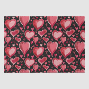Papier Mousseline Red Black Hearts Motif Dessin Saint Valentin`s Day