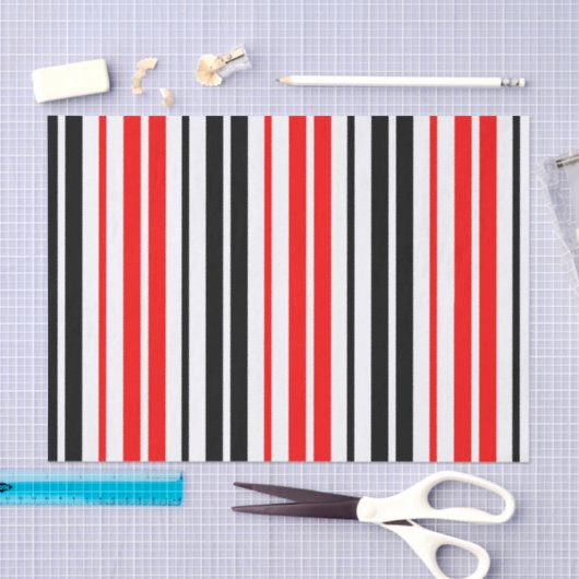 Papier Mousseline Red Black White Stripes Pattern Design  (Artisanat)
