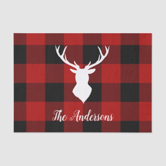 Papier Mousseline Red Buffalo Plaid & Deer | Nom personnel Cadeau (Recto)