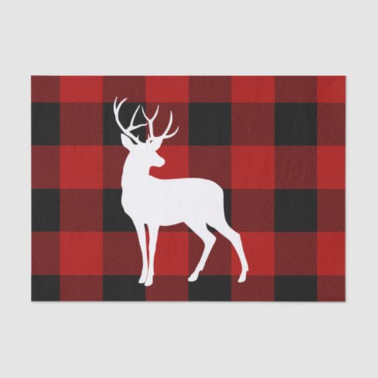 Papier Mousseline Red Buffalo Plaid & White Deer (Recto)