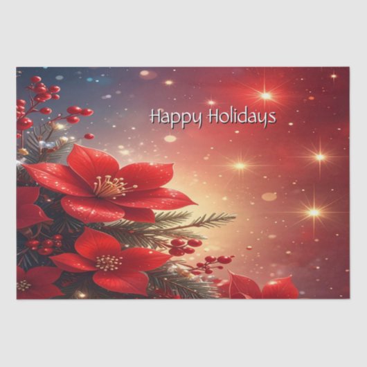 Papier Mousseline Red Christmas Floral Holiday Tissue Paper (Recto)