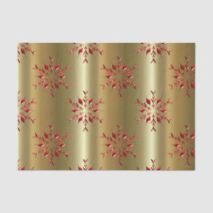 Papier Mousseline Red Christmas Stars on Gold
