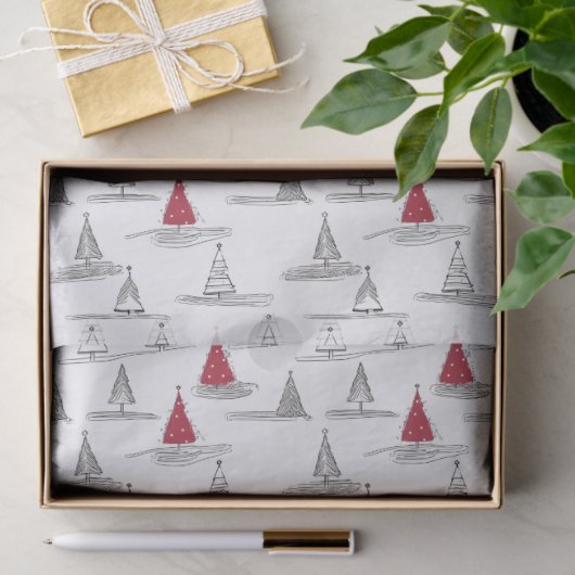 Papier Mousseline Red Christmas Tree Pattern#5 ID1009 (Cadeau)