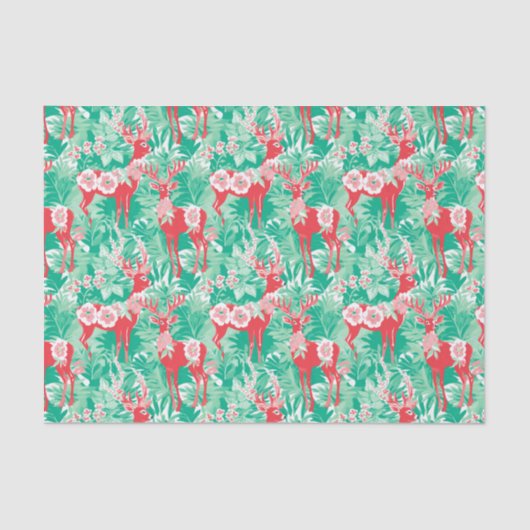 Papier Mousseline Red et Green Preppy Christmas Reindeer (Recto)