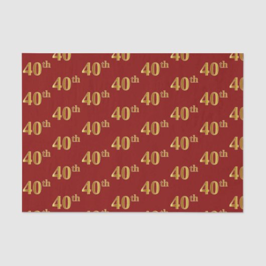 Papier Mousseline Red, Faux Gold 40th (Quarantième) Event Tissue Pap (Recto)