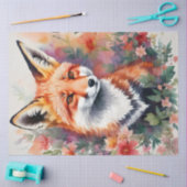 Papier Mousseline Red Fox Portrait Floral Art (Artisanat)