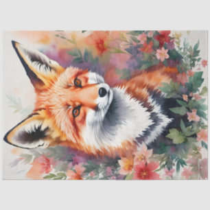 Papier Mousseline Red Fox Portrait Floral Art