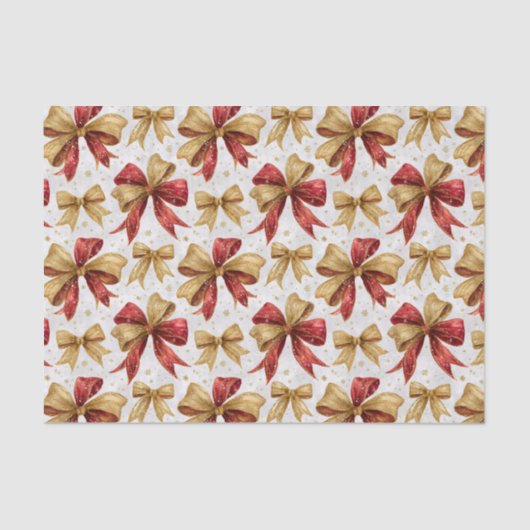 Papier Mousseline Red Gold Bows Christmas (Recto)