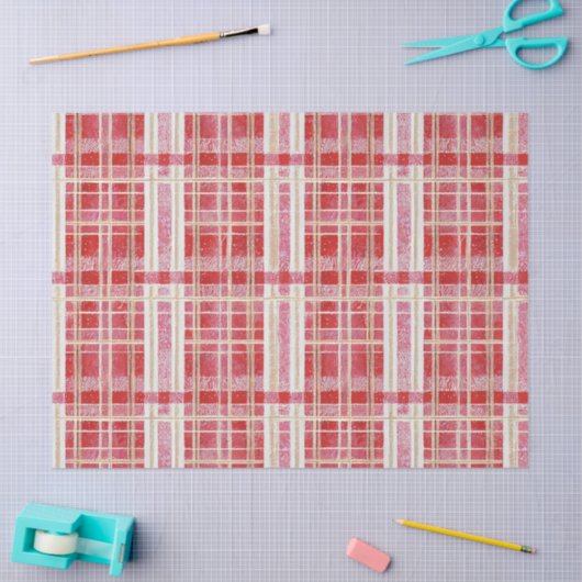 Papier Mousseline Red Gold Christmas Plaid Pattern#2 ID1009 (Artisanat)