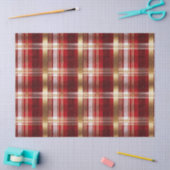 Papier Mousseline Red Gold Christmas Tartan Pattern#7 ID1009 (Artisanat)