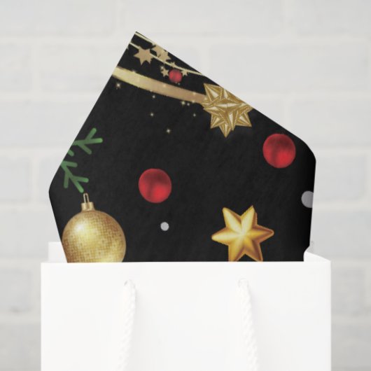 Papier Mousseline Red Gold Reindeer Merry Christmas Tree (Sac cadeau)