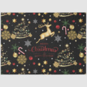 Papier Mousseline Red Gold Reindeer Merry Christmas Tree (Recto)