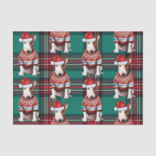Papier Mousseline Red Green Plaid Bull Terrier Dog Holiday