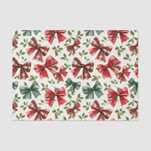 Papier Mousseline Red Green Retro Plaid Bows Christmas (Recto)