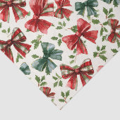 Papier Mousseline Red Green Retro Plaid Bows Christmas (Détail)