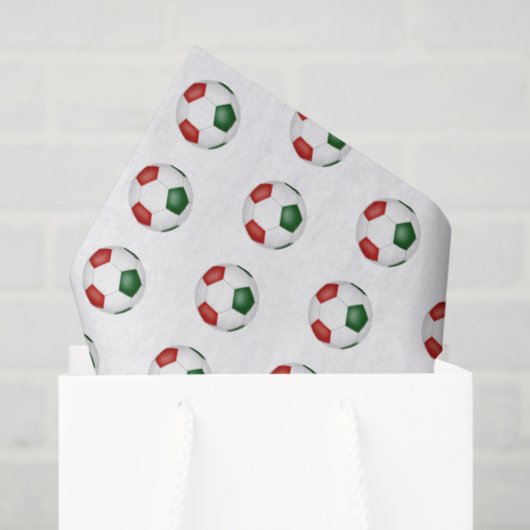 Papier Mousseline red green soccer balls pattern (Sac cadeau)