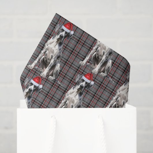 Papier Mousseline Red Grey Plaid Great Dane Chien Noël (Sac cadeau)
