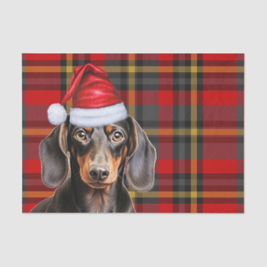 Papier Mousseline Red Holiday Plaid Smooth Coat Dachshund Christmas (Recto)