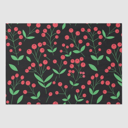 Papier Mousseline Red Holly Berries Classic Motif de vacances (Recto)