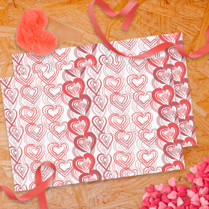 Papier Mousseline Red Love Hearts sur White Valentine's Day