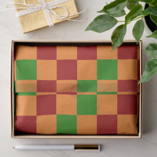 Papier Mousseline Red Orange Green Checkered Pattern Design 
